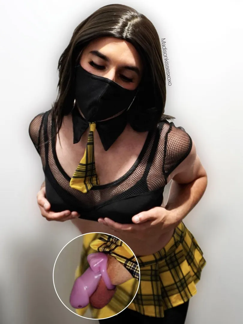 Excited & nervous for my first day as a sissy schoolgirl! Do you think the uniform suits me? xoxo posted by Madisonkissesxoxo