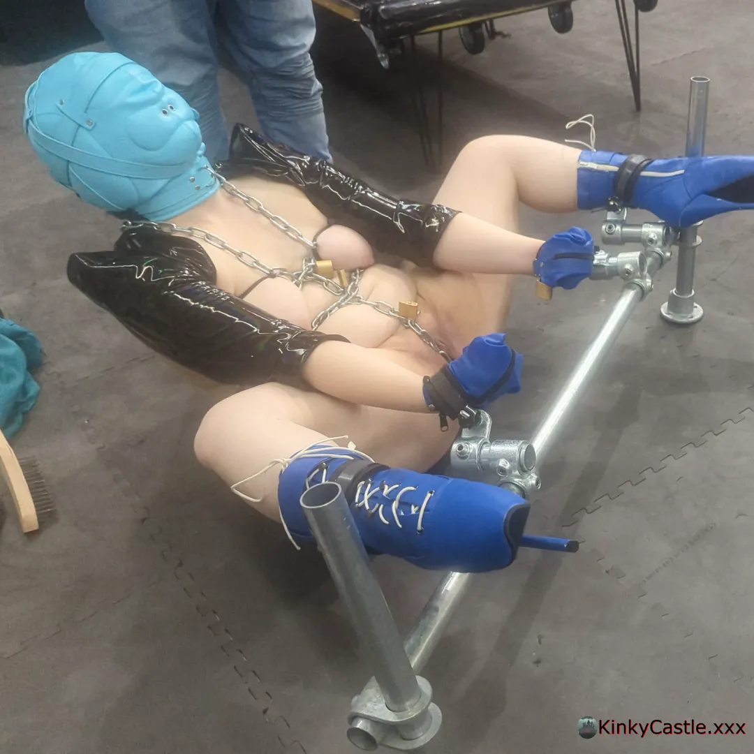 Exposed in custom steel stocks with matching blue mittens and ballet boots. [OC] posted by Ash_577474