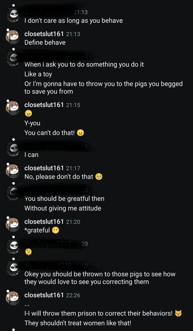 F28 Tried being a brat to my dom M29 and he threatened me, saying he'd throw me to horny dudes if I kept acting up posted by closetslut161