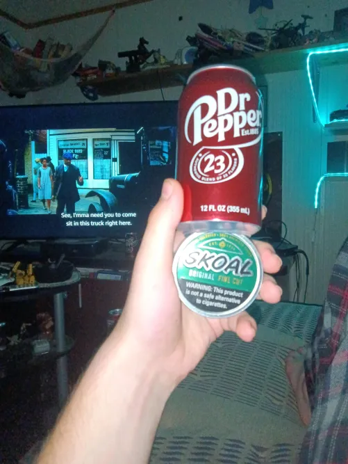 Fat lip of skoal, dr.pepper and watching sinners by AltruisticWest3580