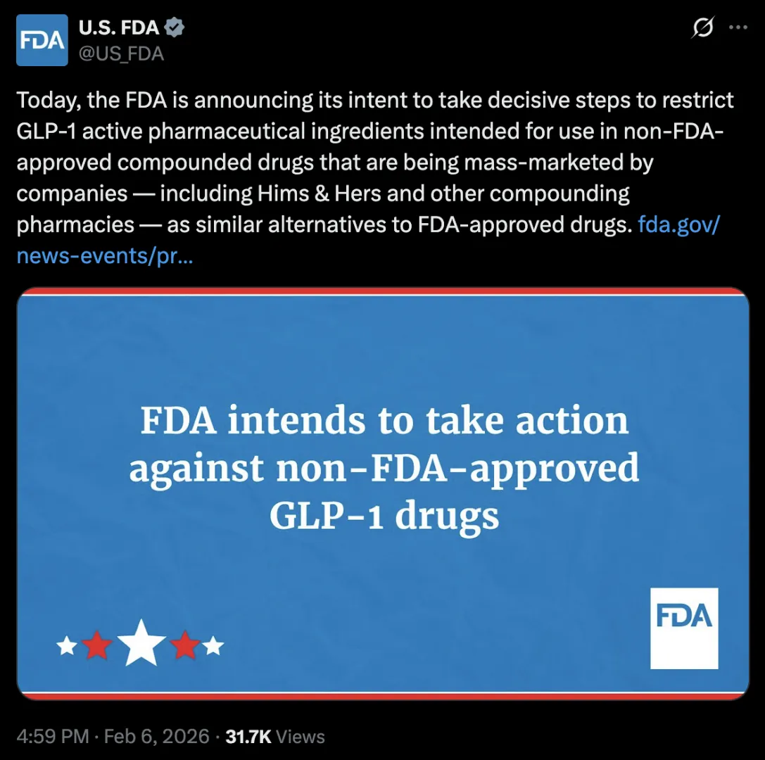 FDA announces intent to restrict unapproved glp1s posted by tremblerzAbhi