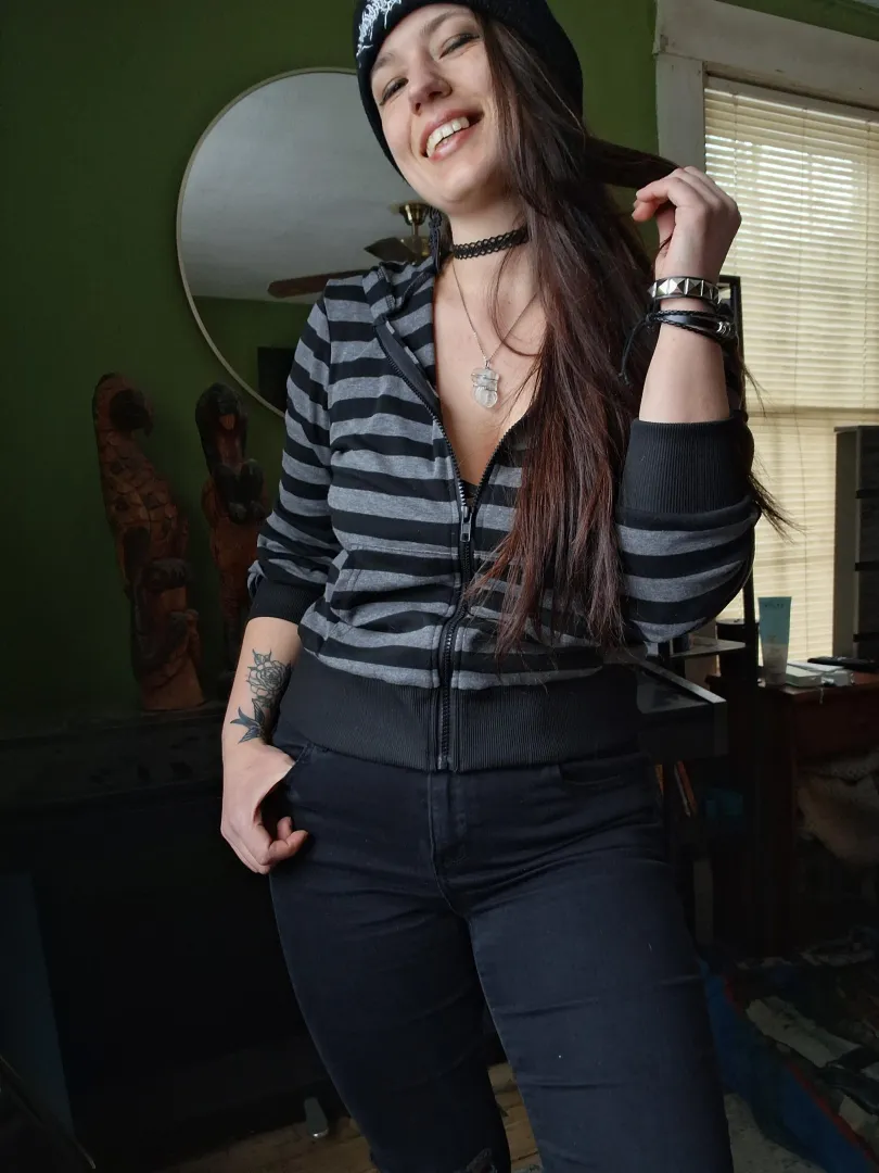 Feeling beautiful and emo in my striped hoodie posted by inked_emma_honey