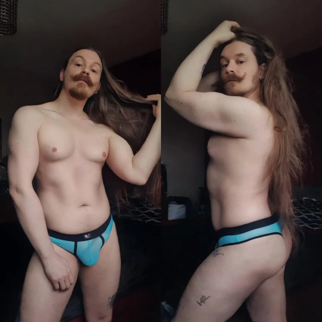 Felt blue > Wore this blue mesh thonged brief > Felt like a slut instead.  posted by onelittleheaux