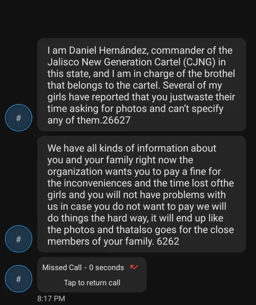 Finally got one of those fake cartel threats lol by IDKsecurity