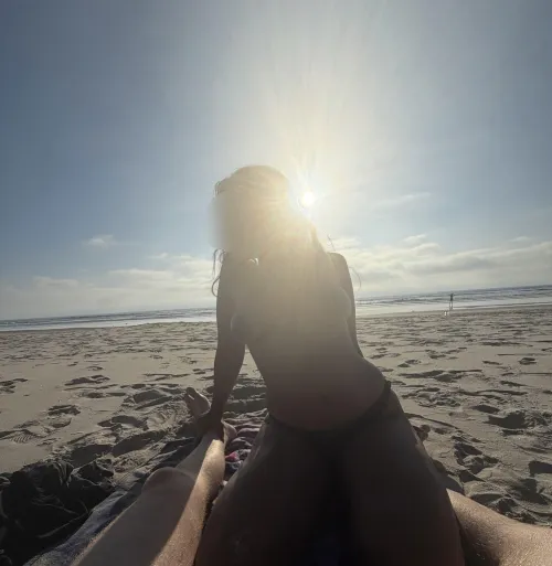 First nude beach experience. Was so nervous. Taking bottoms off next time. by Contrast_Couple