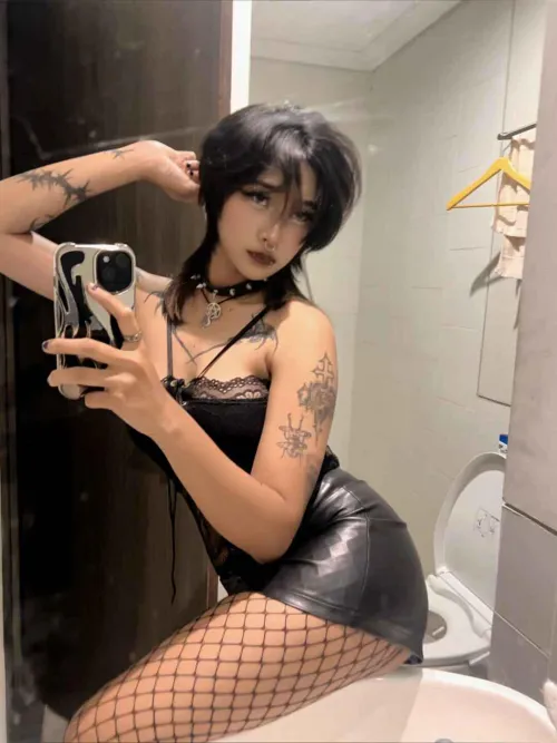 Fishnets and faux latex today :3 by weebotakugirl4000