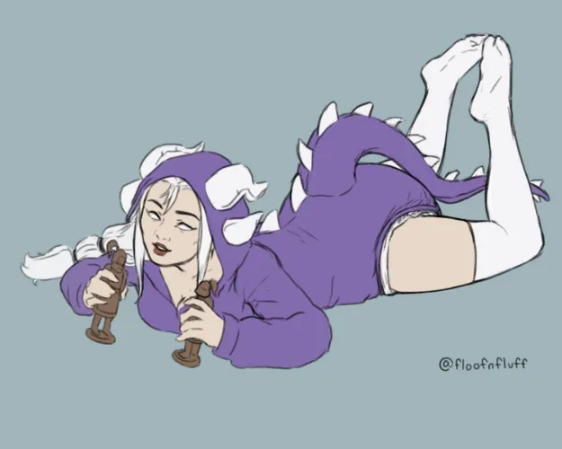 (Floofnfluff) Playing with wooden dolls in a dragon onesie is such a mood... by PlantTentacles