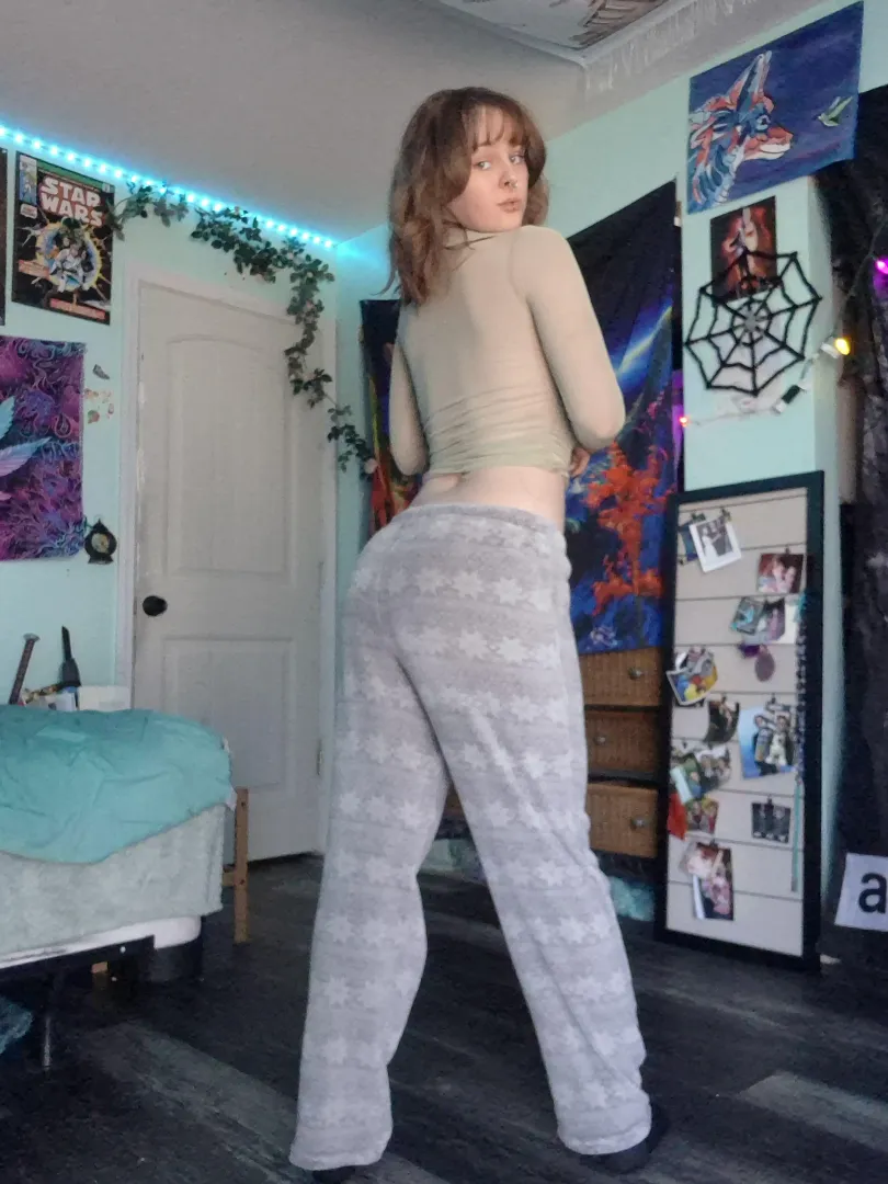 Fluffy sweatpants and a see through top posted by saraonly420