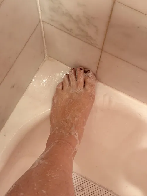 Fresh out of the shower.  The full soapy video is up on my brand new page... who wants to help me pick a pedicure color? 