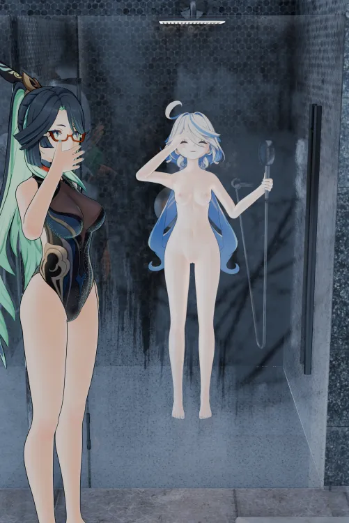 Furina forgot it was a public shower~ (art by me) by vw_ns