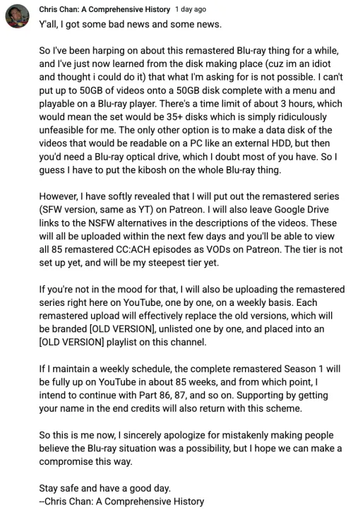 Geno Cancels CC:ACH Blu-ray; Promises to Begin Uploading Jail Saga Episodes After Remastered Series Is Fully Uploaded by noob_bitch