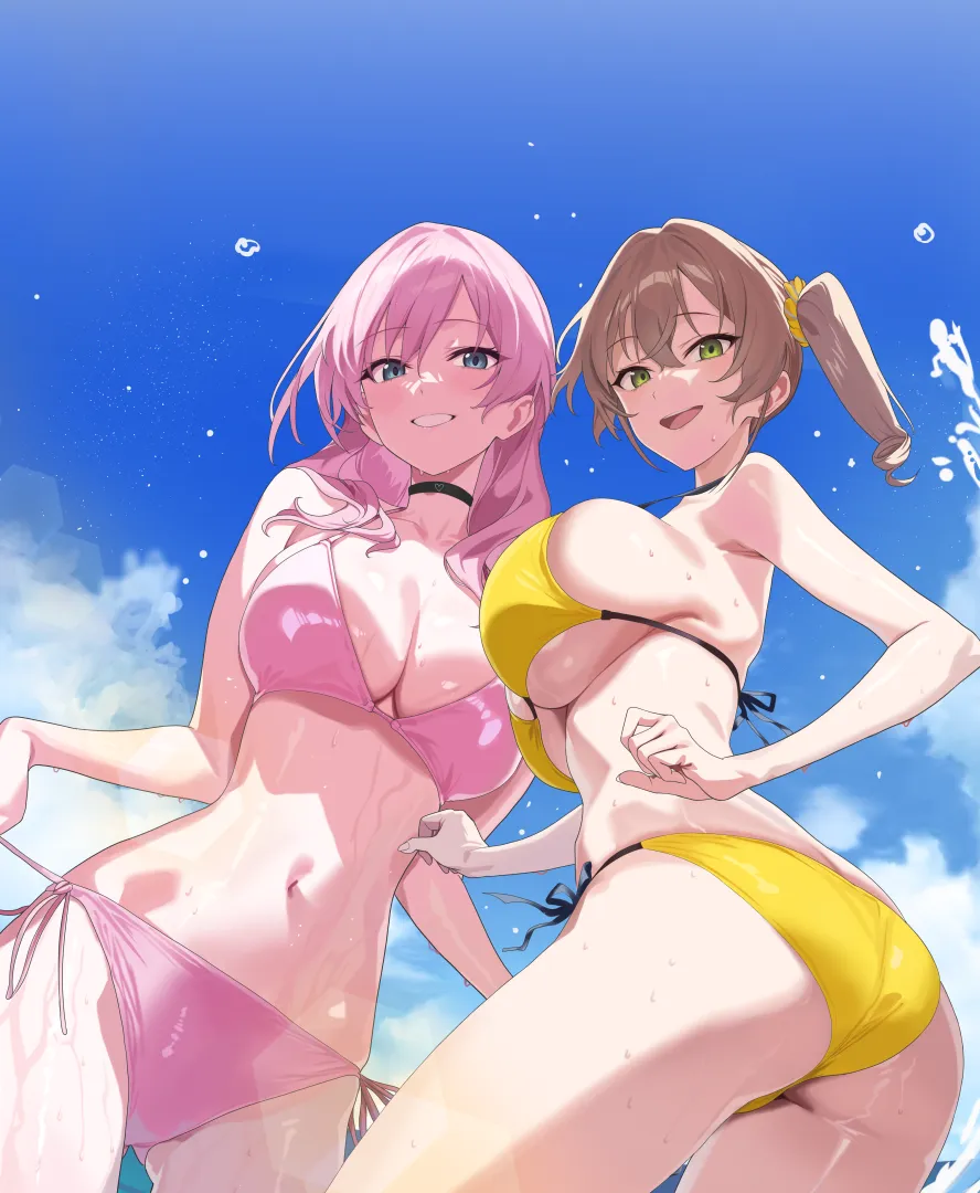 Girls in pink and yellow bikini (ヒディス / hidis0086) posted by elegantloveglimmer