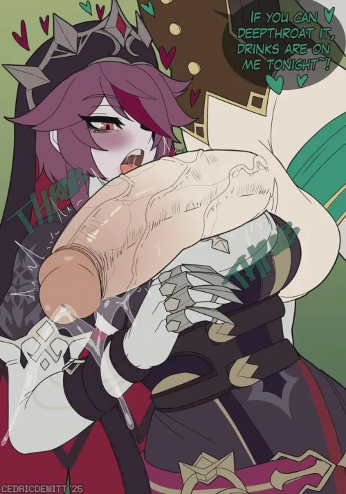 Giving her an offer she can't resist~ Deepthroat my huge throbbing fempipe, get free drinks.. that is if she isn't full from gulping down all my thick loads~ by Jaded_Complaint_3932