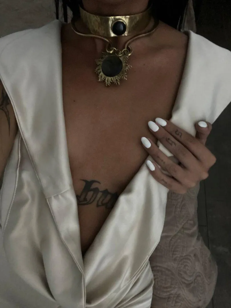 Gold at my throat, secret on my chest. Guess which one you're allowed to touch . posted by EmmaaJust18