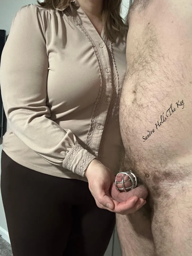 Good morning, Thursday. The orgasm count for today is wife 1, husband 0. You are a much better husband when you are soft, leaking, and caged. #SandraHoldstheBalls posted by SandraHoldsTheKey