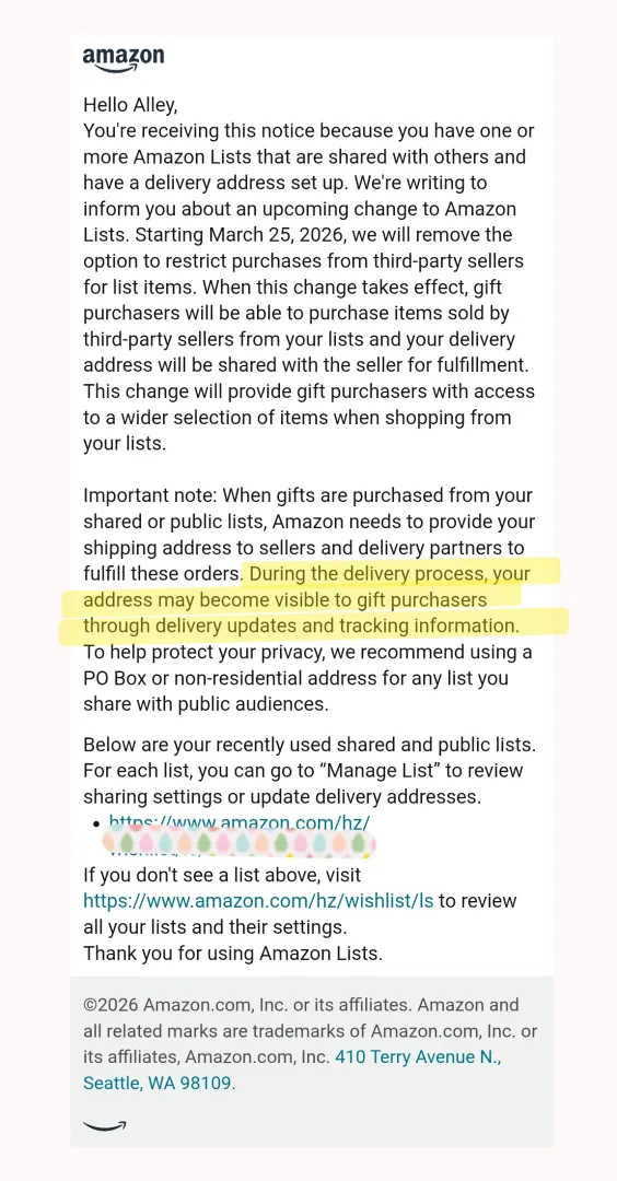 Got this email today... Please please please do not use Amazon Wish lists! posted by kuyariggedalley