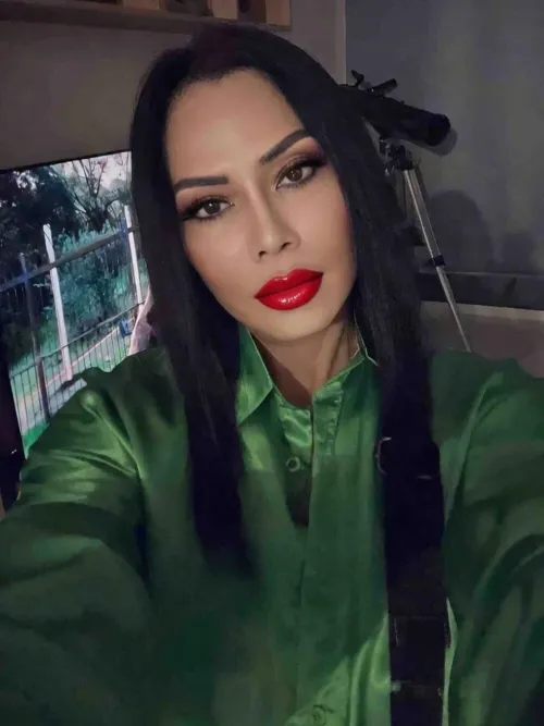 Green satin blouse by satinsilklover