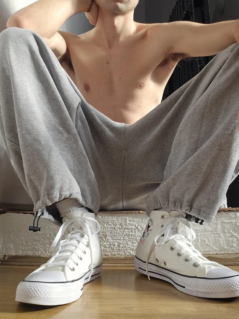 Grey sweats and white chucks are a killer combination posted by MassiveMaterial1154