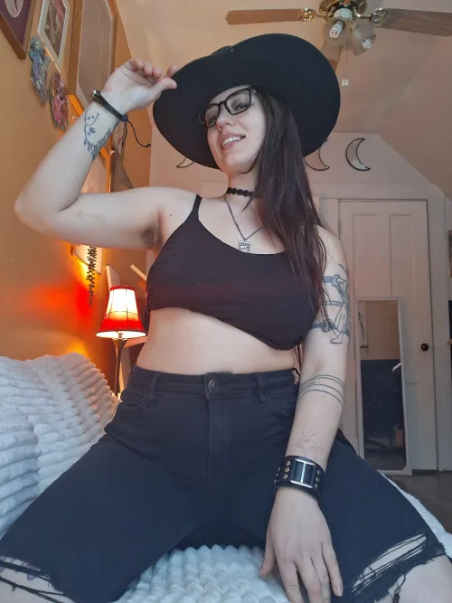 Hairy pits, crop top and cowboy hat by inked_emma_honey