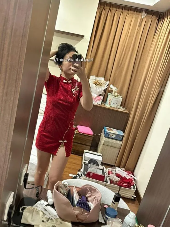Happy Chinese New Year to all White men here  is my Chinese dress short enough to serve you and your group?  posted by thiccasianbabygirl