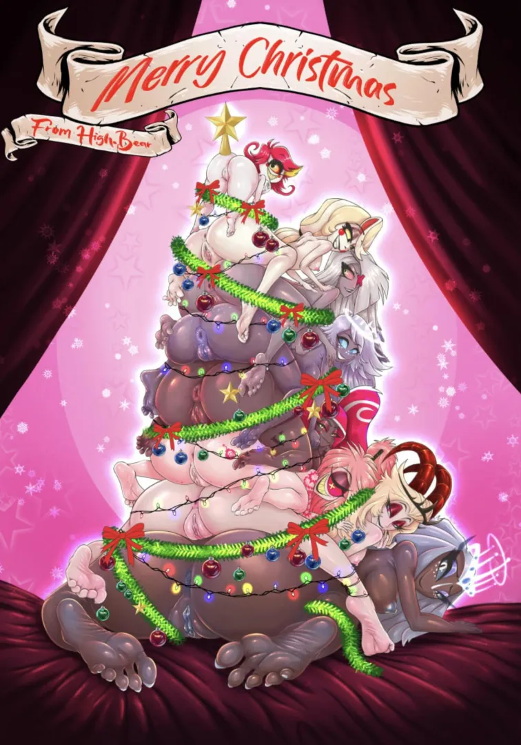 Hazbin Christmas tree (art by high-bear) posted by Major_Student1174