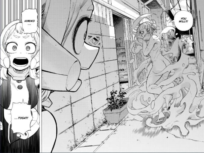 Himiko Toga with her huge naked butt in full view of Ochako, real panel from manga number 288 of My Hero Academia by Fair_Championship471