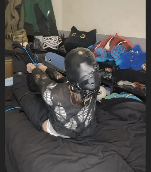 Hog tie fun in selfbondage a shame the harness slipped around my neck :/ by lxBreadxl