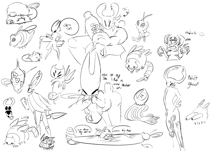 Hollow knight doodles with my friend! (Art by me, or most if it anyway. My friend doesn’t have an account) by Diorite27