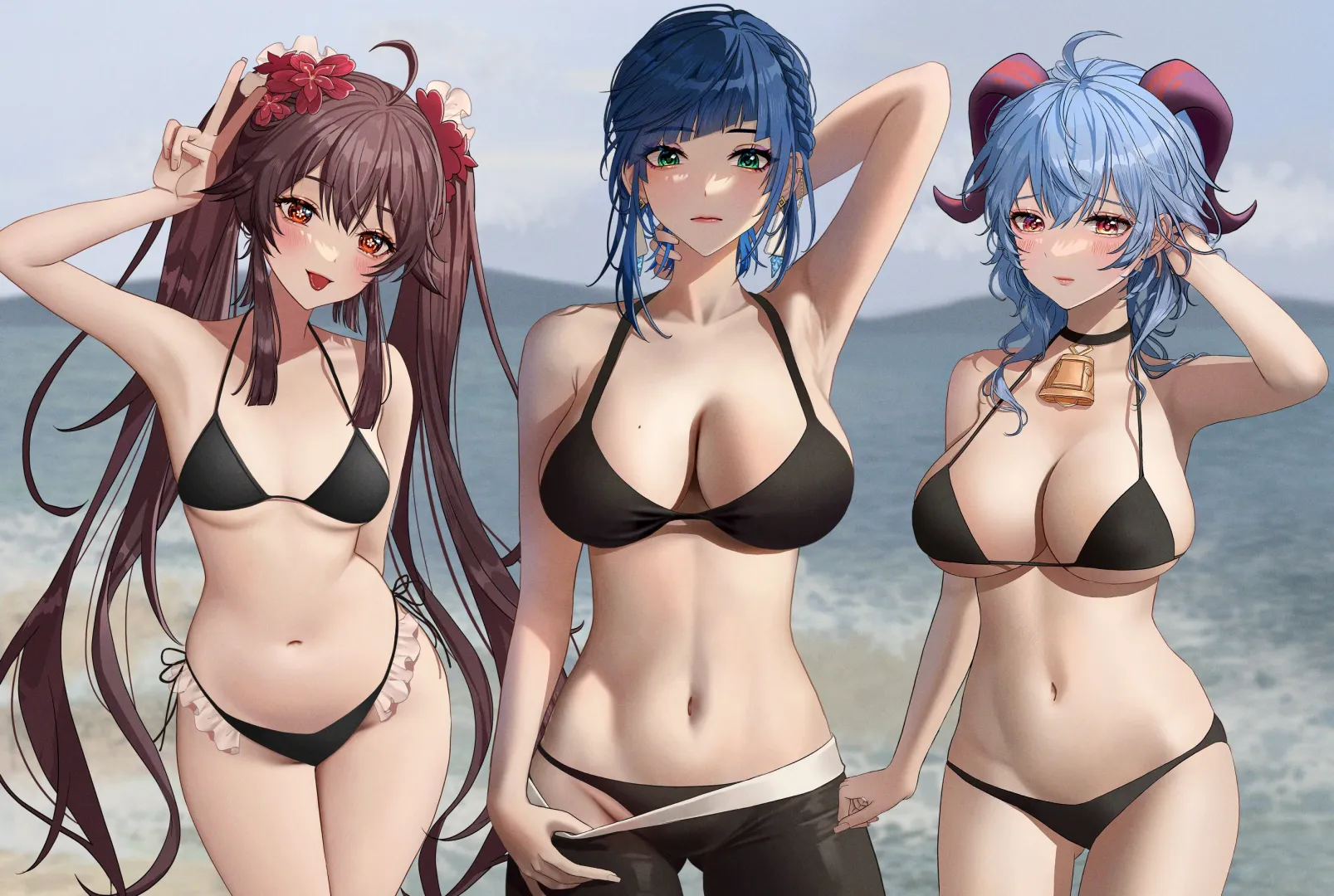 Hu Tao, Yelan, Ganyu (Genshin Impact) [renberry77] posted by peremptoryplay