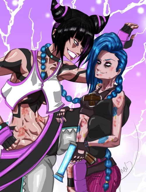 I don't remember if I posted this one here yet. But, well. Juri and Jinx crossover! (Art by me: JunasArts) by KurtValentinne666