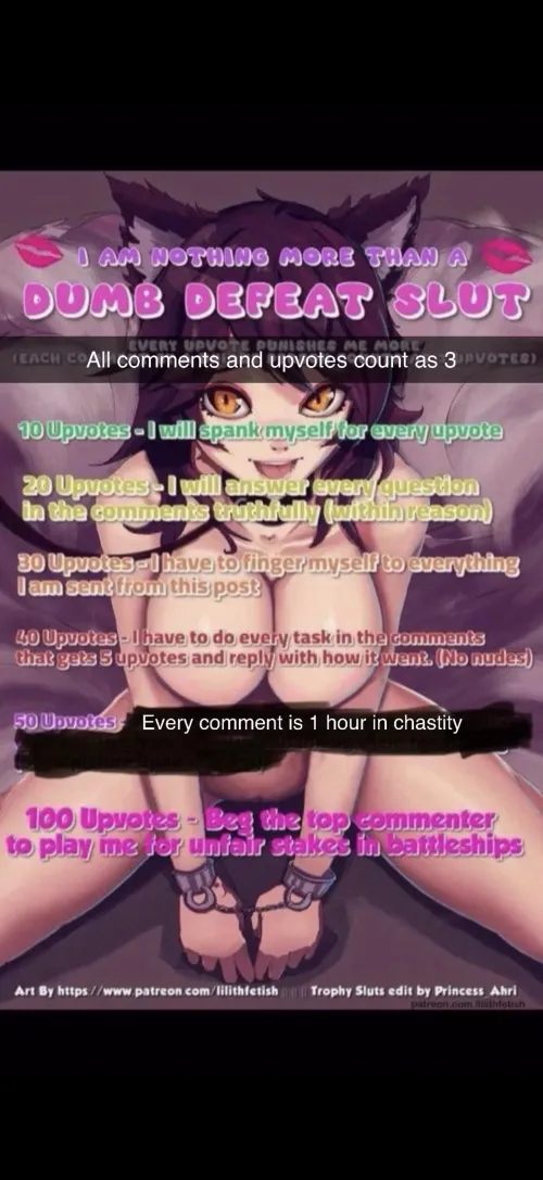 I lost to u/ElectricalProgress28 in battleship, he gave me multiple chances to stop but I wanted to be a little defeatslut, and now all upvotes and comments count for 1=3 and there’s no comment limit by nicholass315