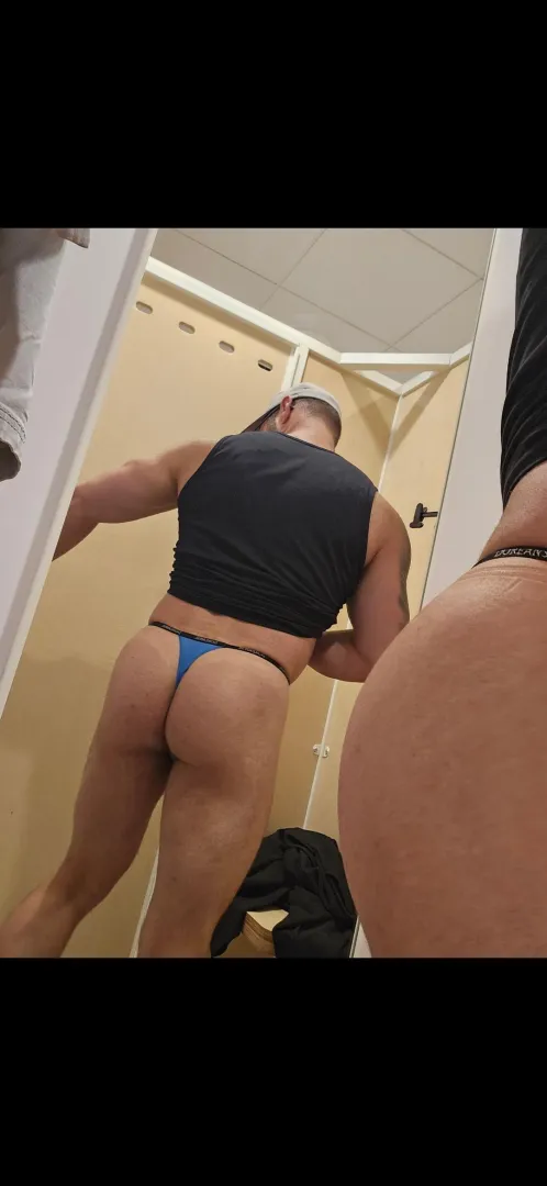 I love changing rooms - sometimes with the door a little bit open. #thong #tanga #men #chaningroom #gay #public posted by PeachInPublic