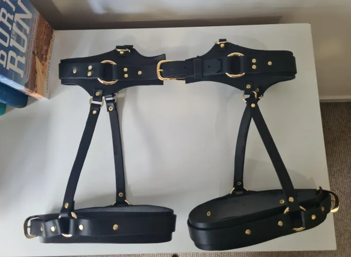 I made a Leather Leg Harness. The next step is to try and make a seperate strap-on harness attachment for it. by moreish193