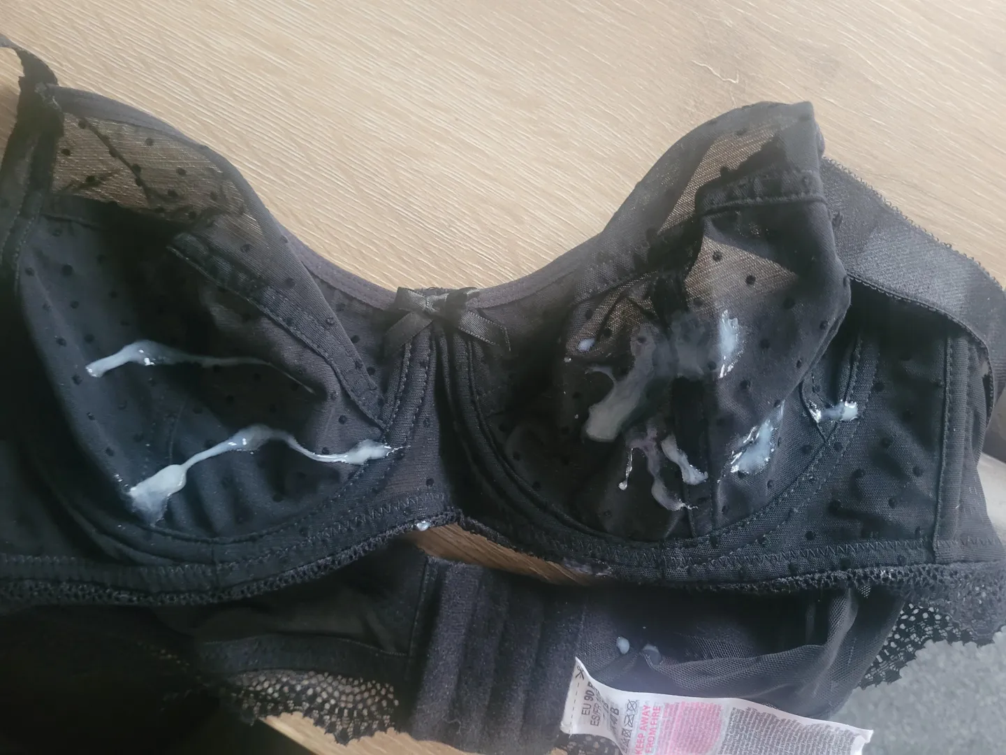 I made a mess of the wife's black spotted bra posted by Brasareawesome