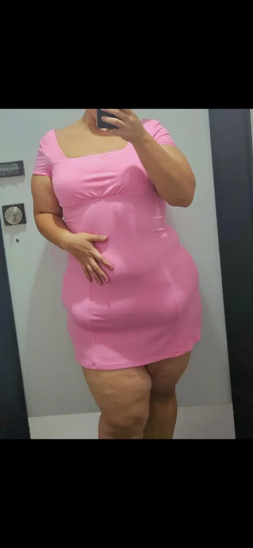 I swear this dress fit me before… now it can barely handle me  maybe I’ve been eating a little too well lately… would you help me out of it?  posted by belly_queen_
