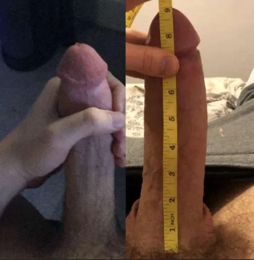 I told my GF that I’m definitely her biggest, and she responded with a comparison to her ex (ex is on the right) I’m (22) and he is (27) by t-h-r-o-w_-_a-w-a-y