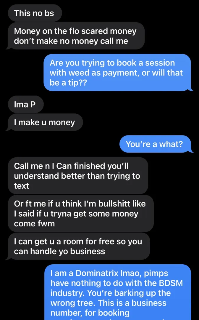 ‘I’m a P’ *proceeds to message Dominatrix* posted by kattarinathekitten