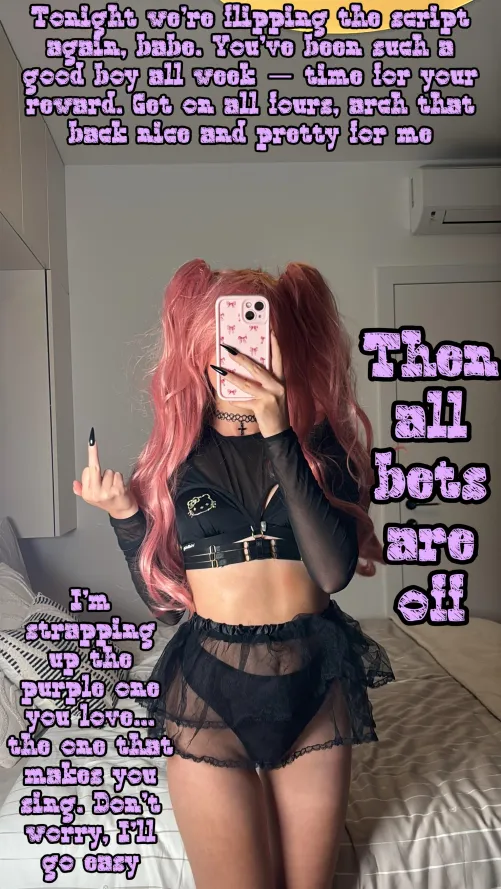 I'm strapping up the purple... get on all fours now! [Imagefap: princessdollmie] by PinkDolxo