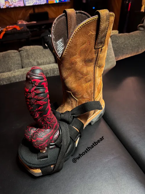 Improvised Boot Strap (on) for my boot loving bottom! by WhosThatBear_Fetlife