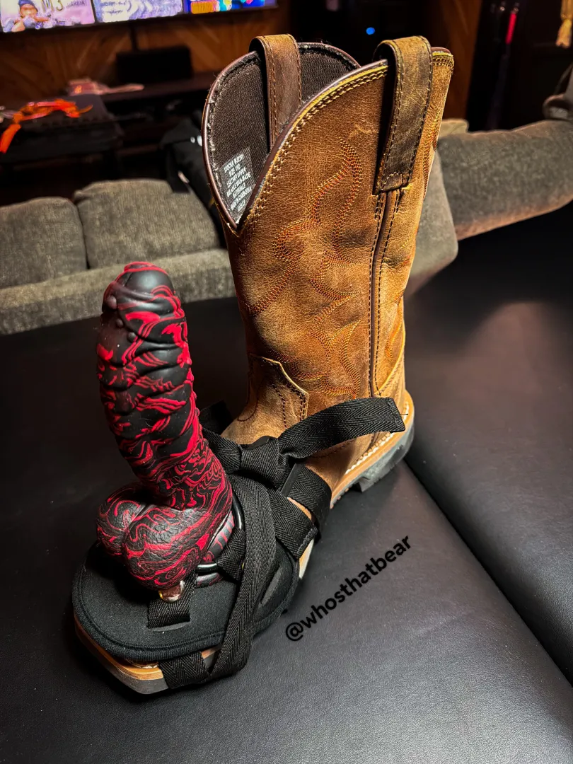Improvised Boot Strap (on) for my boot loving bottom! posted by WhosThatBear_Fetlife