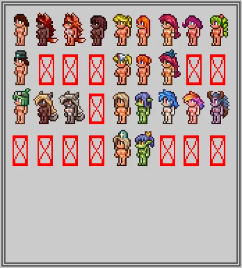 I've been thinking of making a nude texture pack with vanilla sprites, so I started making. WIP by brel98