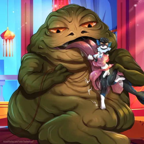 Jabba enslaves Lulu (OC belongs to LuluVaporeon, art by MDWines, ) by Red_Midnight64