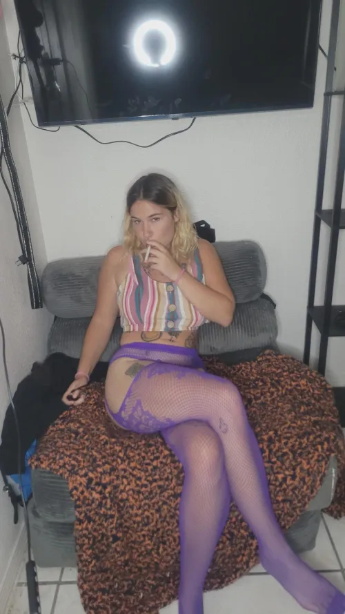 Just enjoying a smoke in my purple lingerie by sinning_angel6