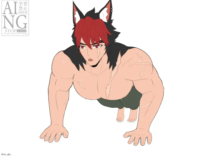 Komano doing Push-ups. (Art by me) by xv_gil_