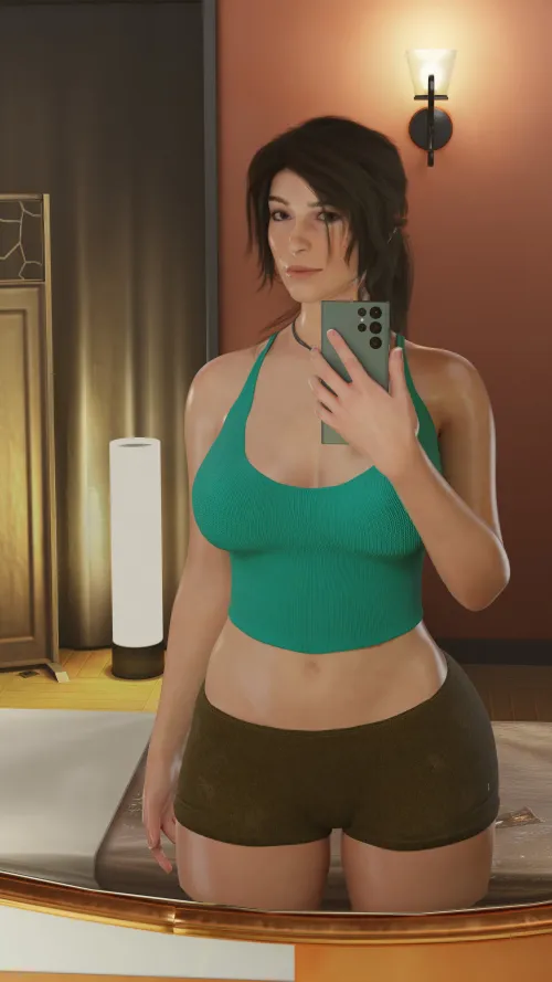 Lara takes a selfie after her massage (SerahArt3D) by Poke-Oji