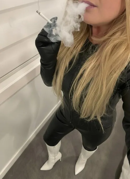 Leather fetish first.
Smoke second.
Both unapologetic. by heeledobsession