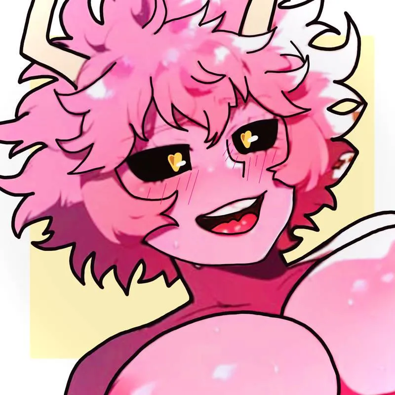 LF Color Source, mina ashido, pink skin, pink nipples, horn, horns, black sclera, heart shaped pupils posted by elpillineXd