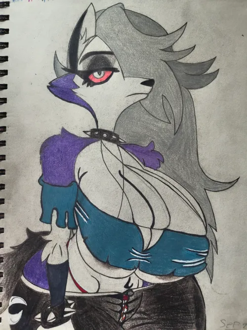 Loona Wolf - Somebody dyed her fur purple she's not impressed!  Drawing by (krystalF0xMcCloud) by AgreeableSally