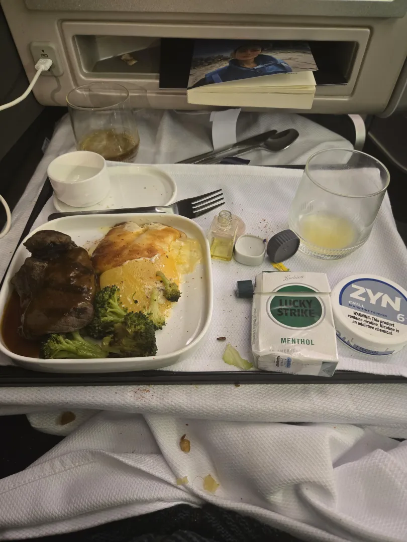 Main Course over the Atlantic. Popped a zyn after dinner. Niccing out for a Lucky posted by StoopSign