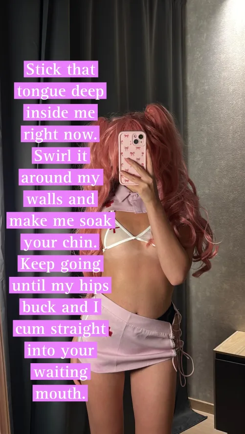 Make me soak your chin  Don't stop till I cum  [imagfap: princessdollmie] by PinkDolxo